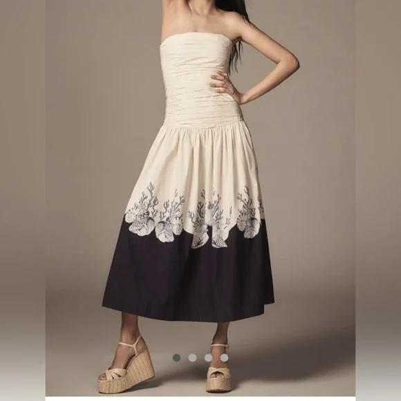 Carolina K Malla Strapless Drop-Waist Midi Dress - New with Tags - Picture 1 of 8